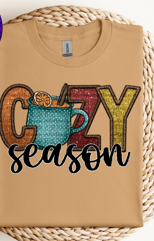 Cozy Season Faux Emb. Graphic Apparel