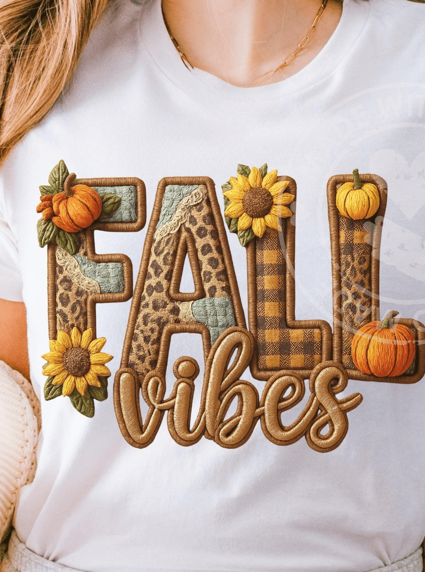 Fall Vibes Faux Embroidered Graphic Apparel
