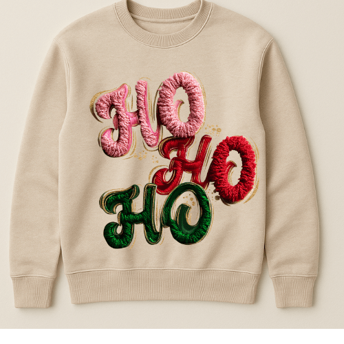Ho Ho Ho faux latch hook Graphic Apparel