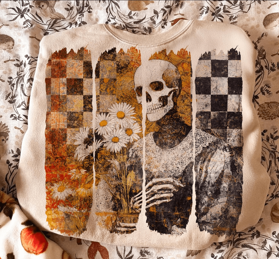 Skelly With Flowers Graphic Apparel