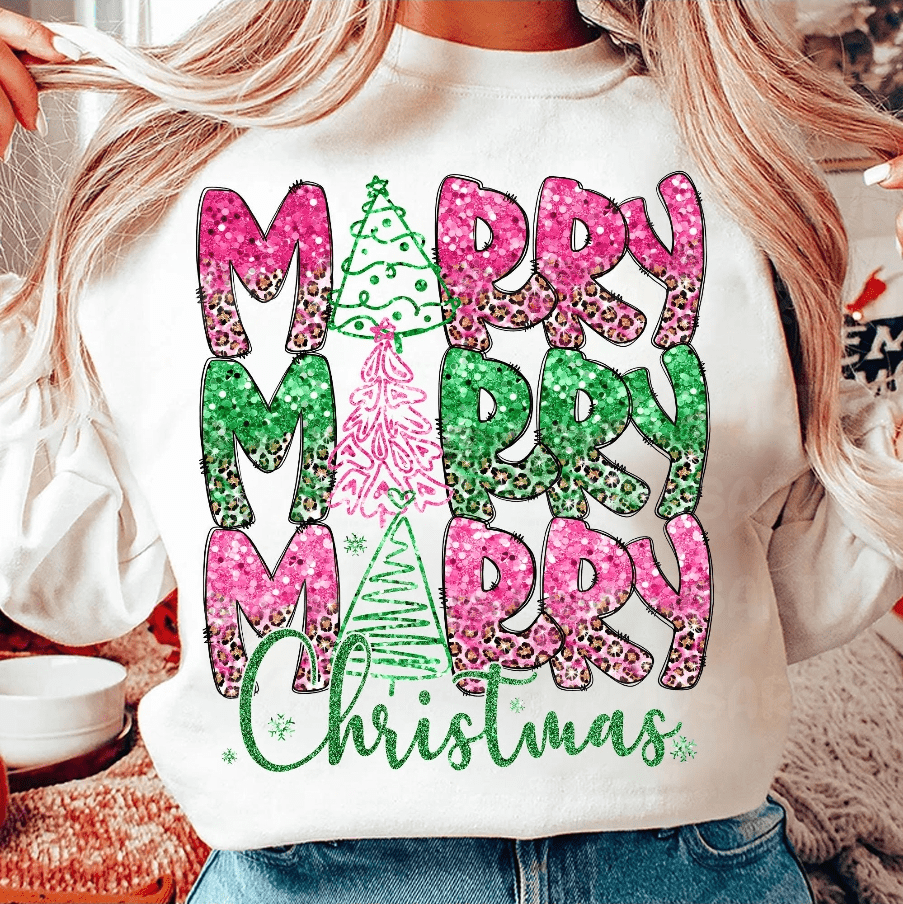 Merry Stacked Faux Sparkle Graphic Apparel