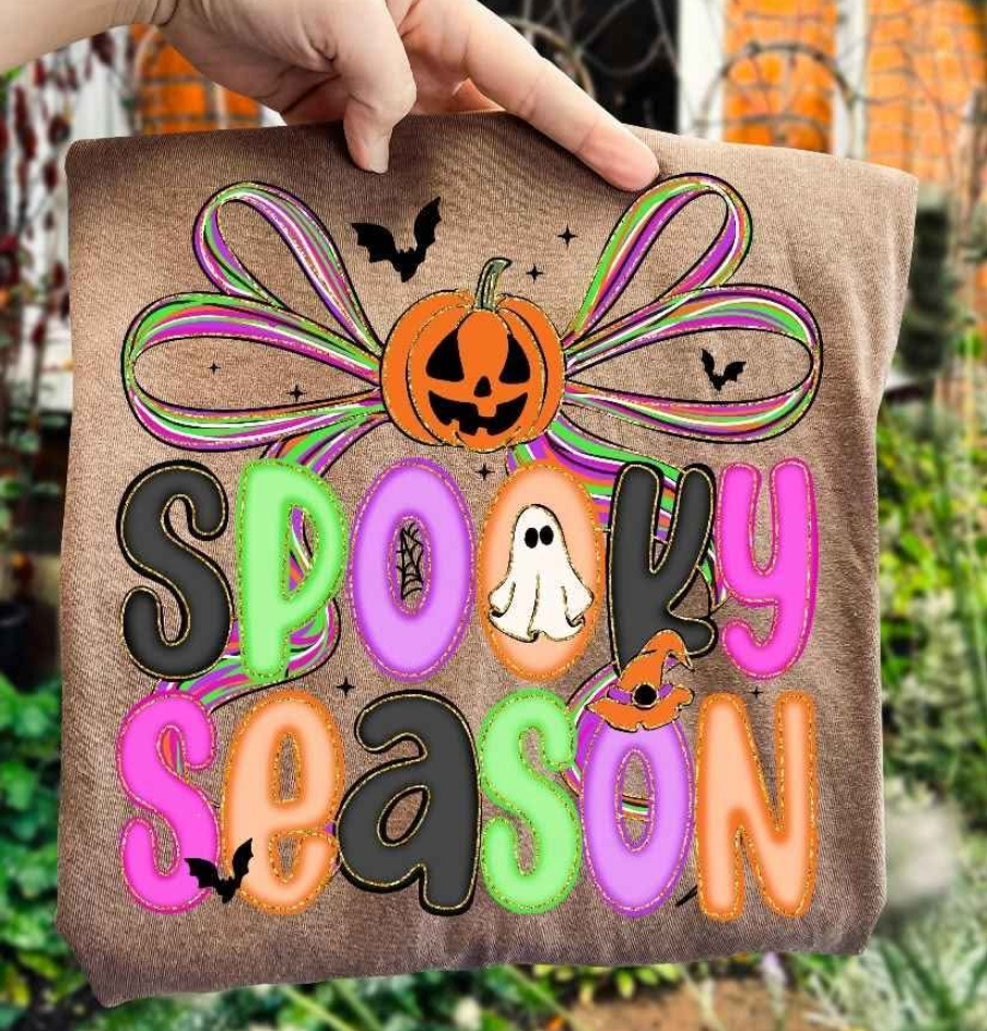 Spooky Season Faux Embroidered Graphic Apparel