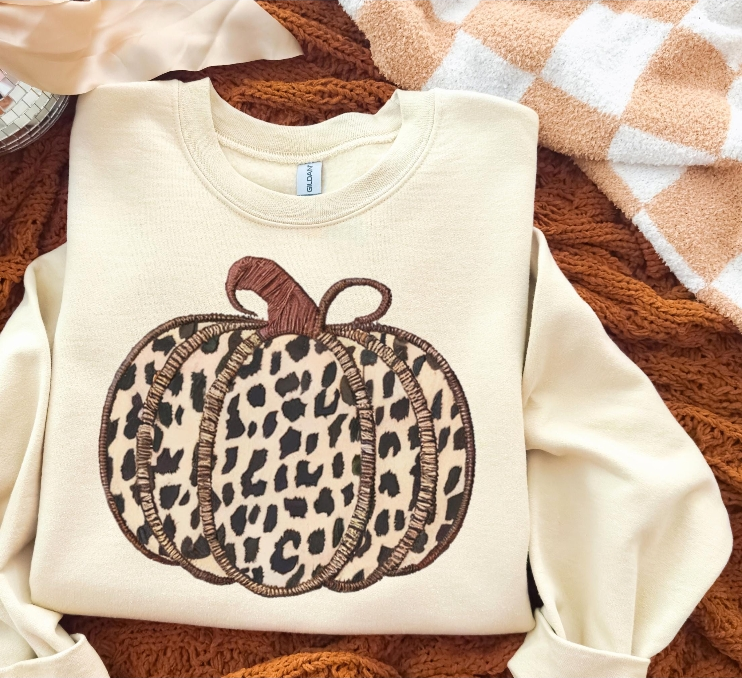 Leopard Pumpkin Faux Emb, Graphic Apparel