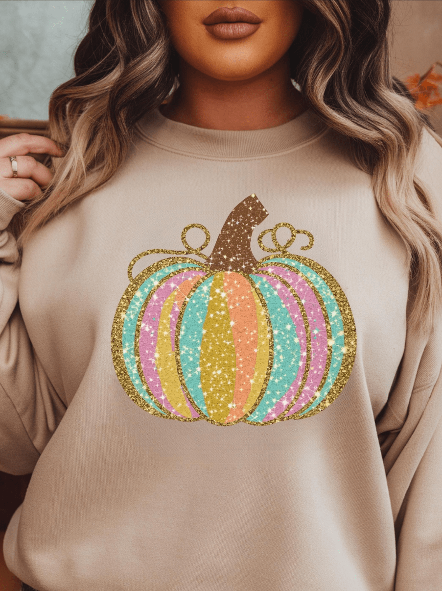 Colorful Glitter Pumpkin Graphic Apparel