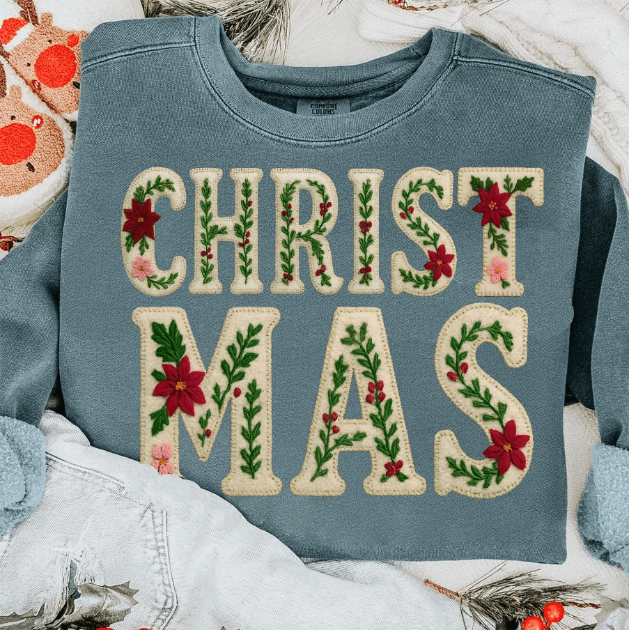 Christmas Faux Embroidery Graphic Apparel