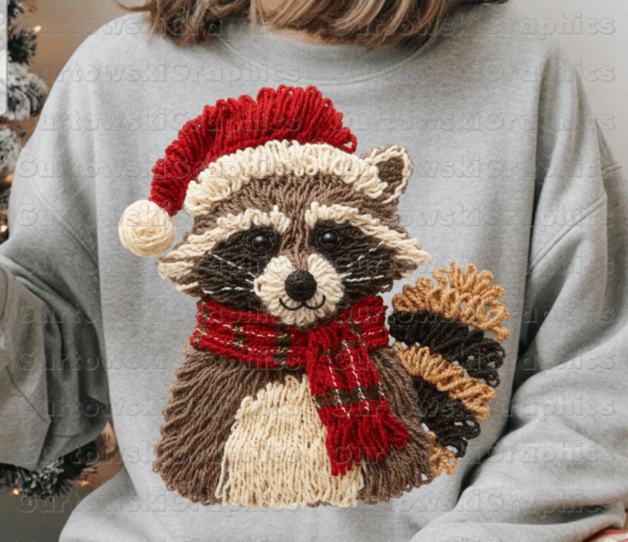 Santa Racoon Faux yarn Graphic Apparel