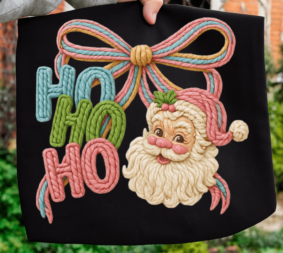 Santa & Bow Faux yarn Graphic Apparel