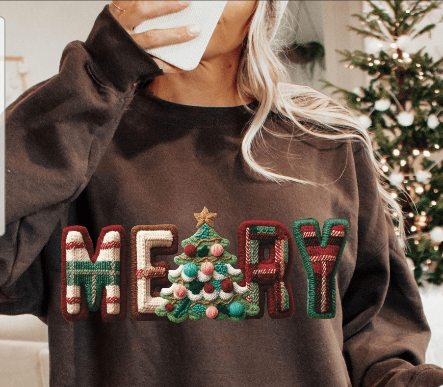 Merry Tree Faux yarn Graphic Apparel