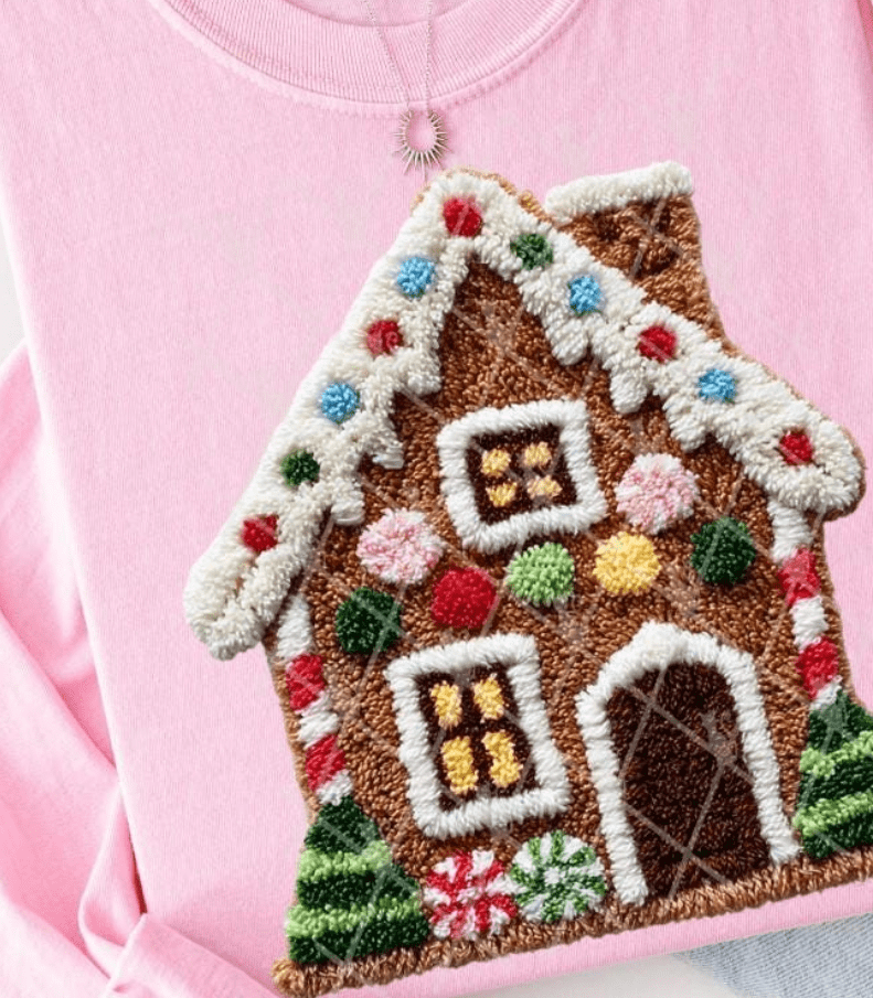 Gingerbread House Faux yarn Graphic Apparel