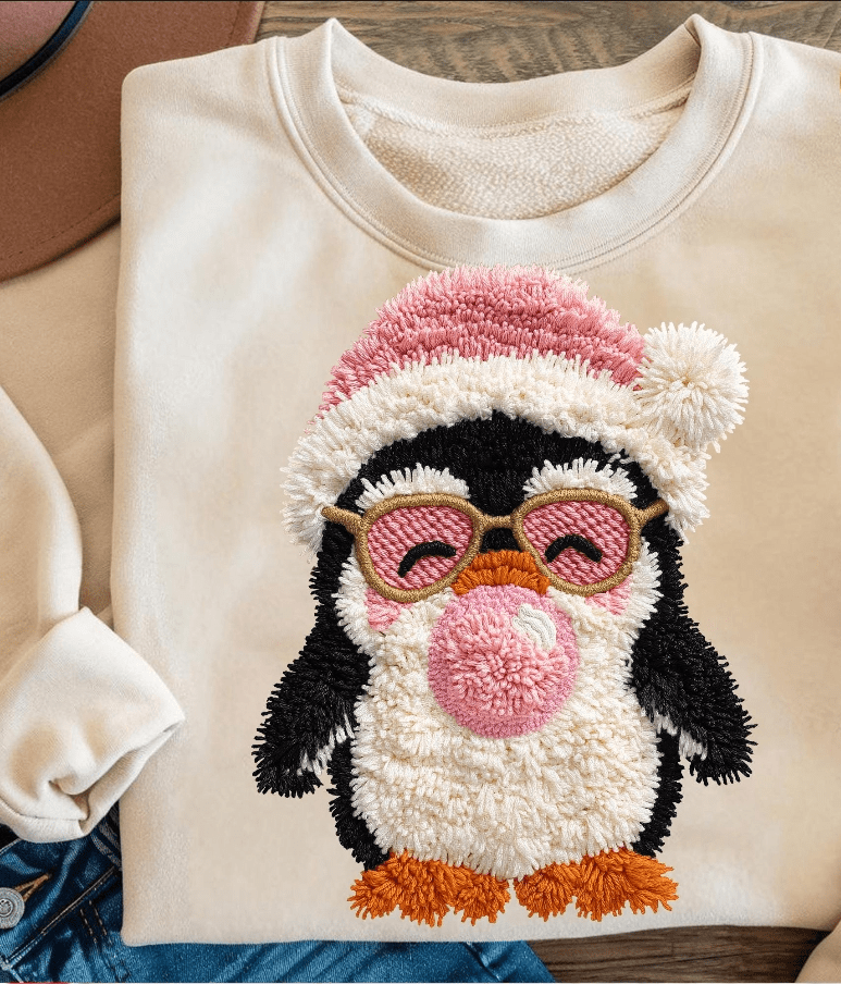 Cool Penguin Christmas Faux yarn Graphic Apparel