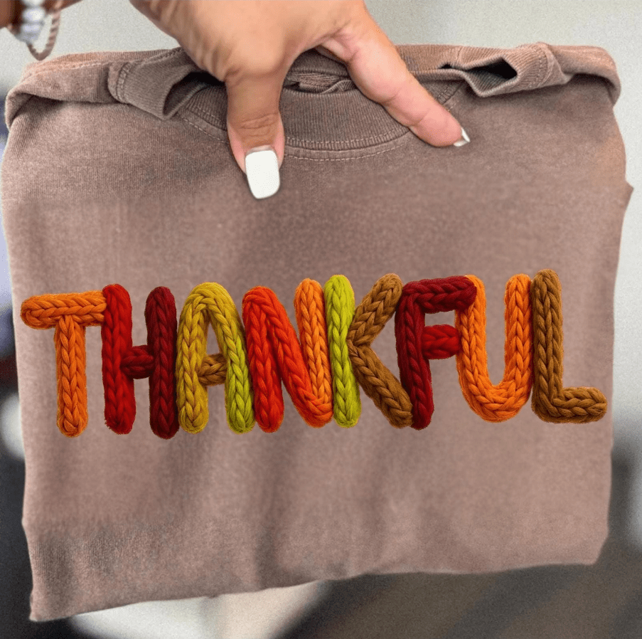 Thankful Faux yarn Graphic Apparel