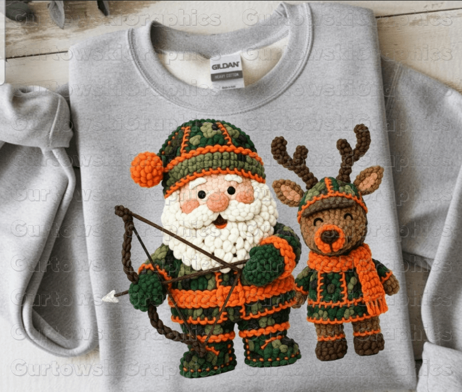 Hunting Santa faux latch hook Graphic Apparel