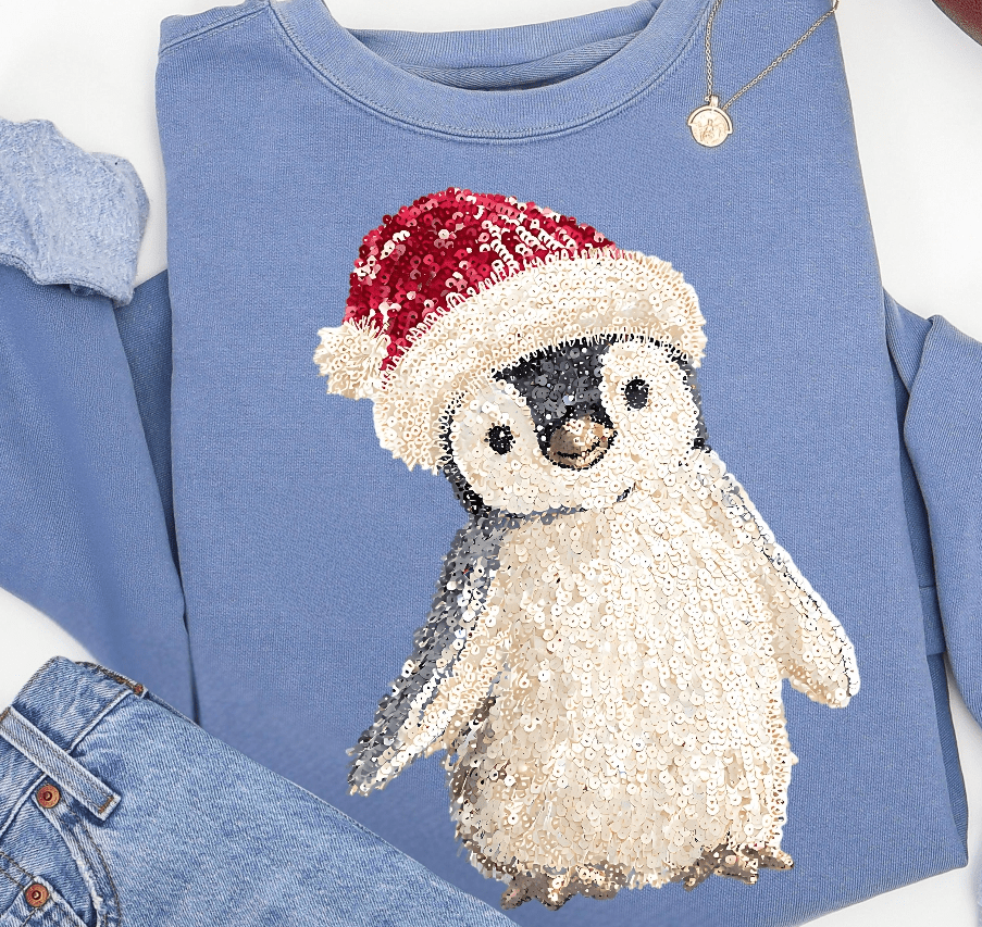 Penguin Santa Faux yarn Graphic Apparel