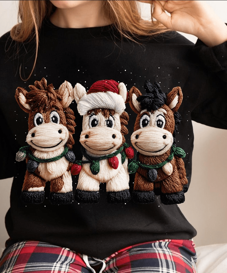 Horsey Christmas faux Latch Hook Graphic Apparel