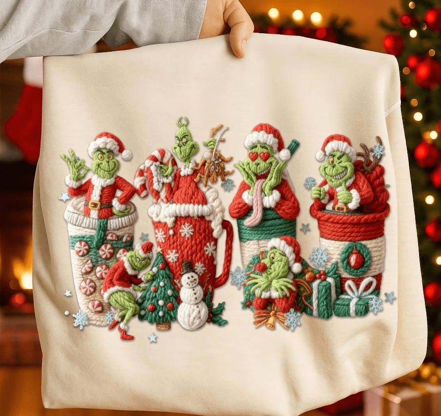 Christmas Coffee faux Latch hook Graphic Apparel