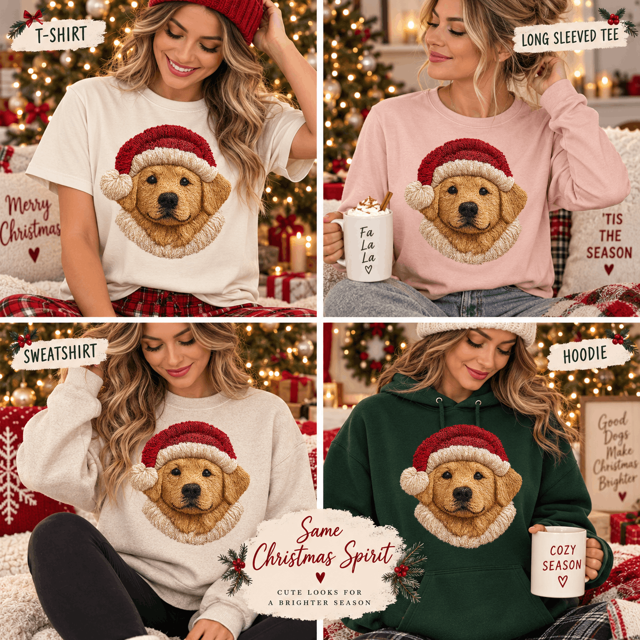 Christmas Retriever Faux Crochet Graphic Apparel