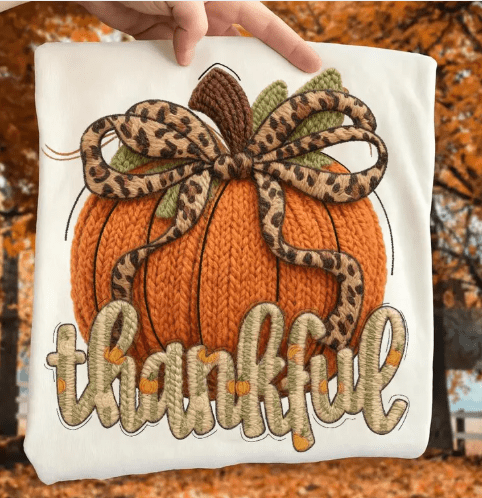 Thankful Leopard Bow faux embroidery Graphic Apparel