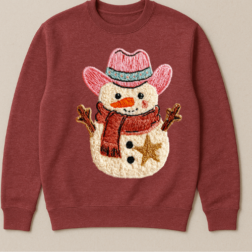Cowboy Snowman faux latch hook Graphic Apparel