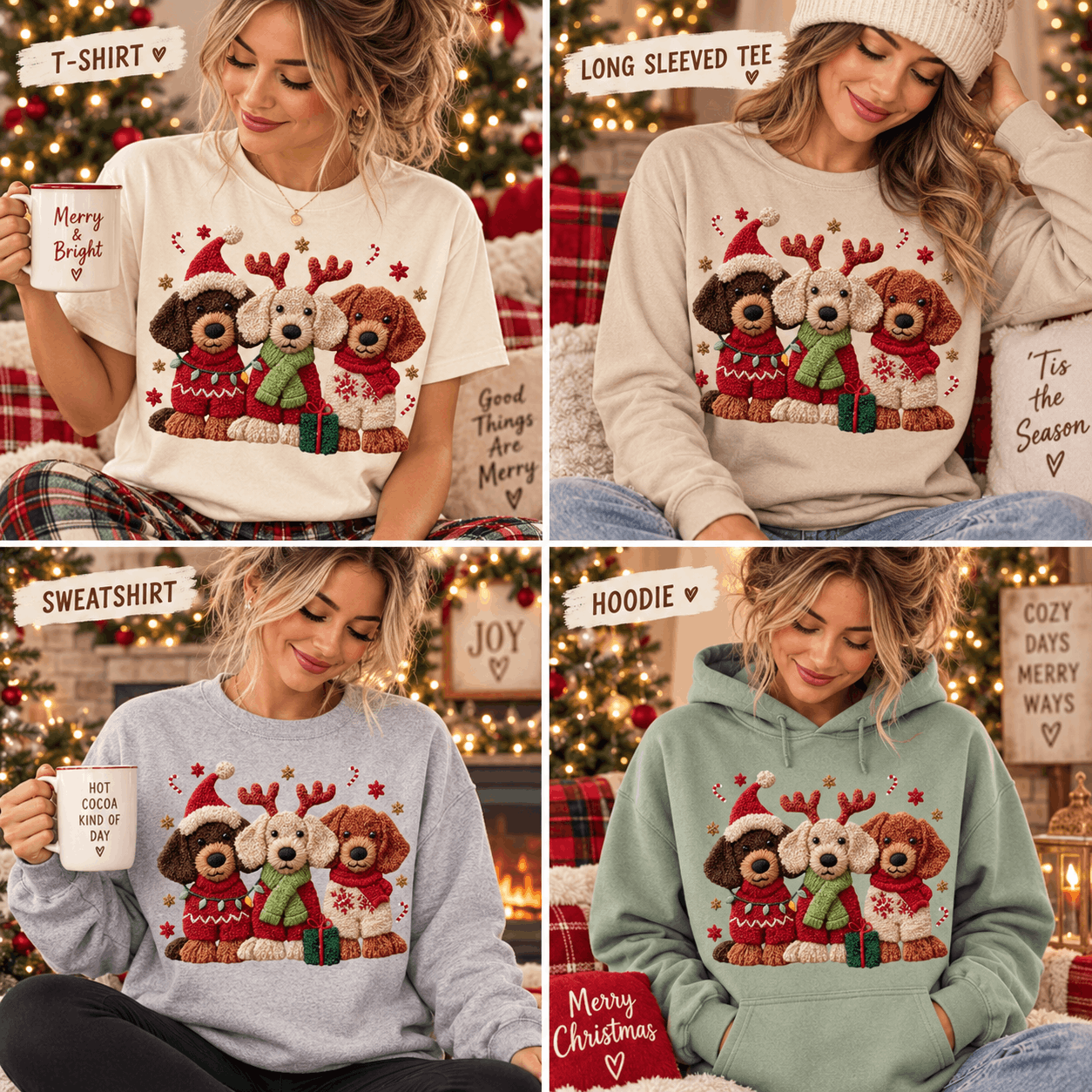 Doggy Christmas Faux Crochet Graphic Apparel