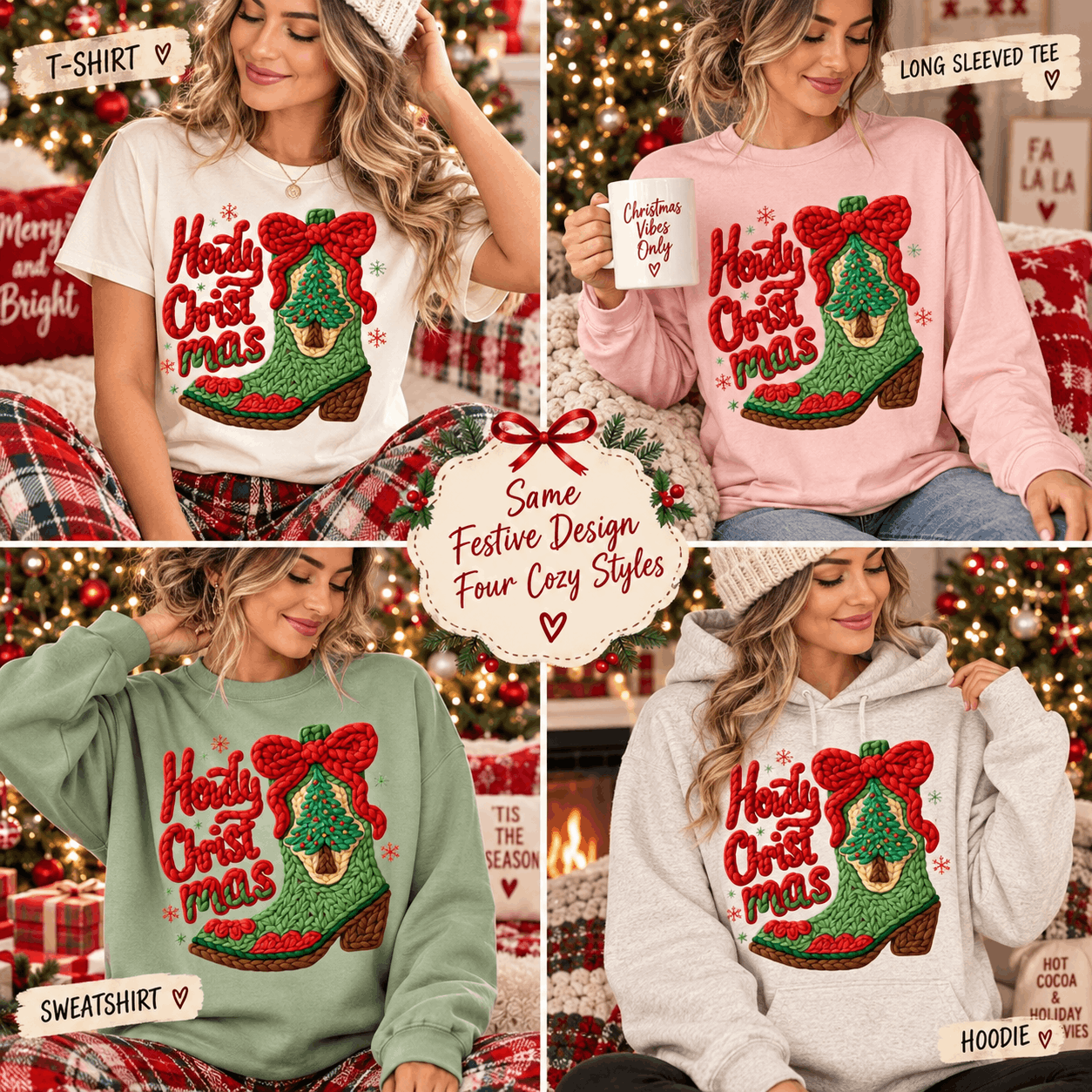 Howdy Christmas Faux Crochet Graphic Apparel