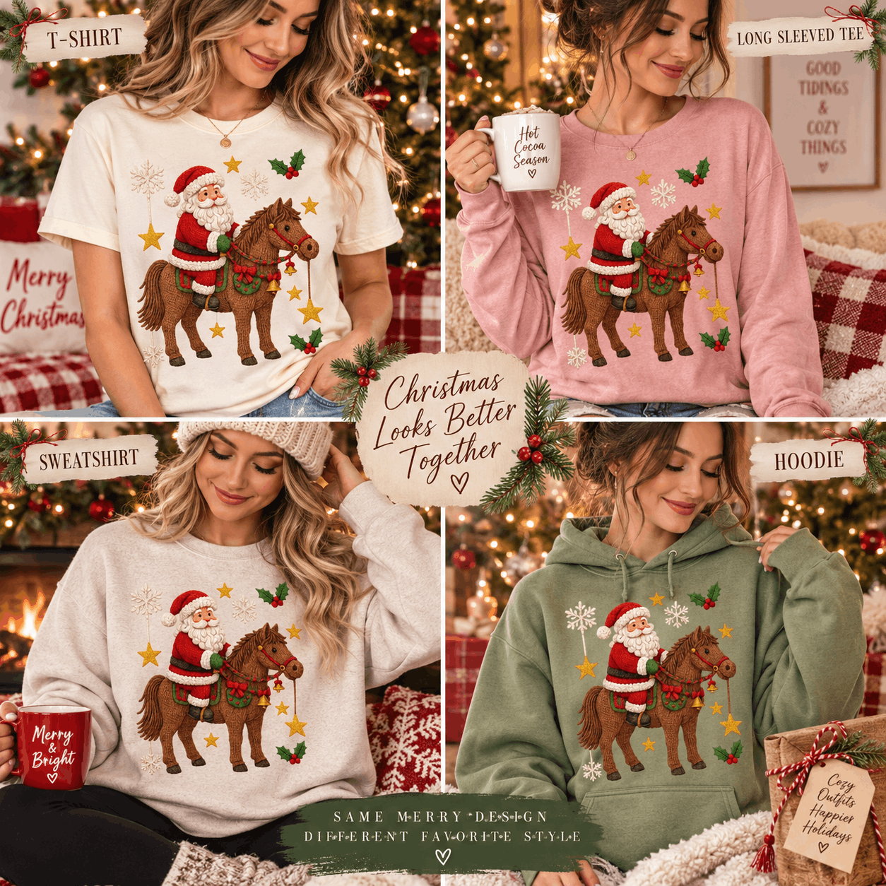 Santa Horse Faux Crochet Graphic Apparel