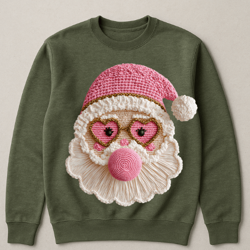 Bubblegum Santa faux latch hook Graphic Apparel