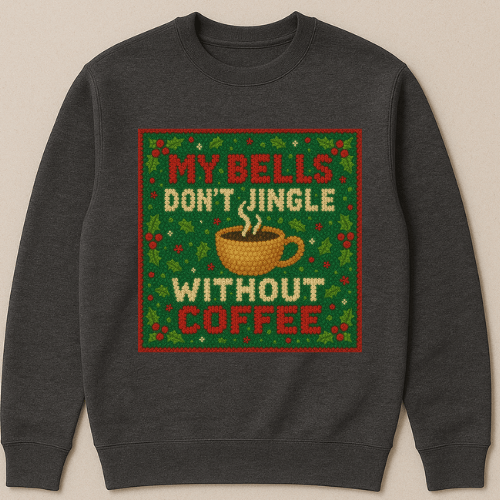 Don't Jingle Without Coffee faux latch hook Graphic Apparel