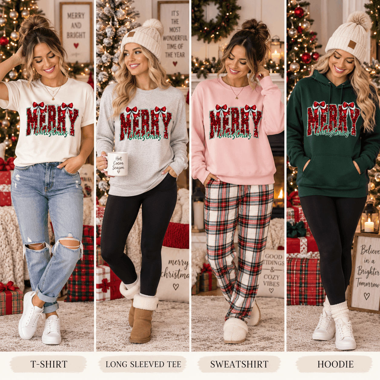 Merry Christmas Faux Sparkle Graphic Apparel
