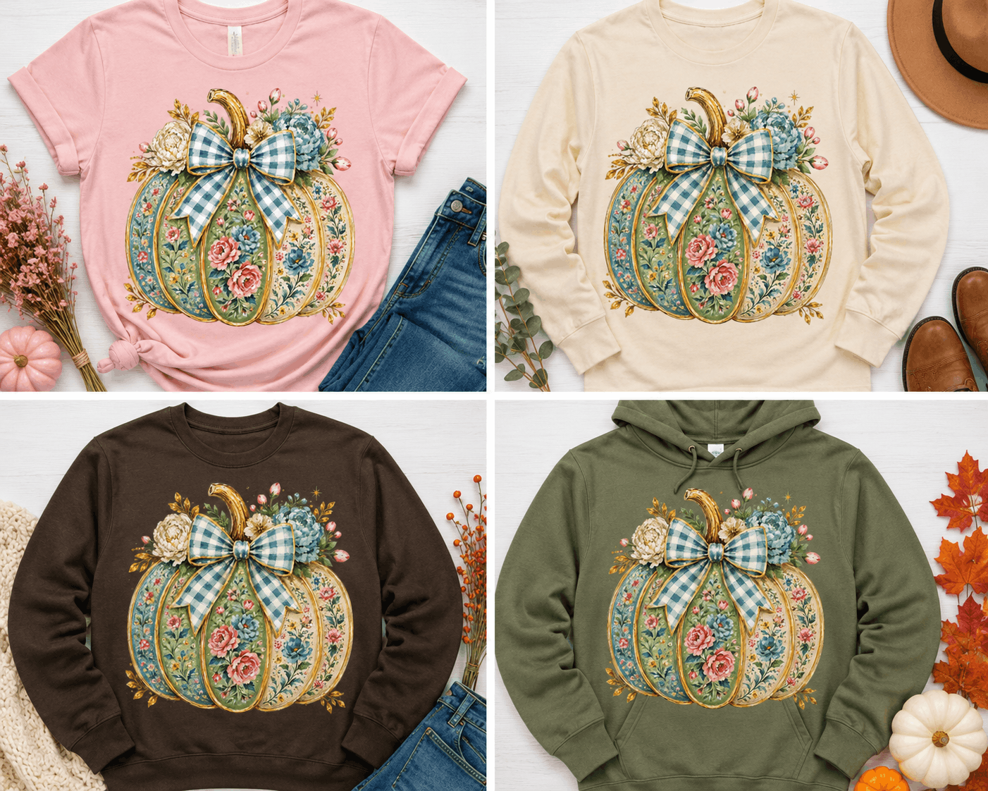 Floral Patchwork Pumpkin Faux Graphic Apparel