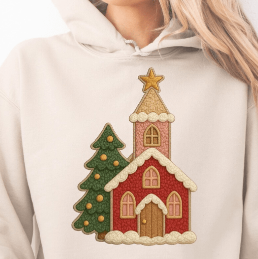 Christmas Church faux latch hook Graphic Apparel