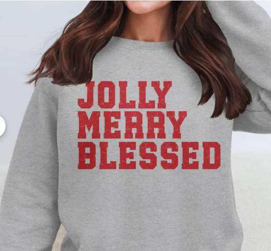 Jolly Merry Blessed faux latch hook Graphic Apparel