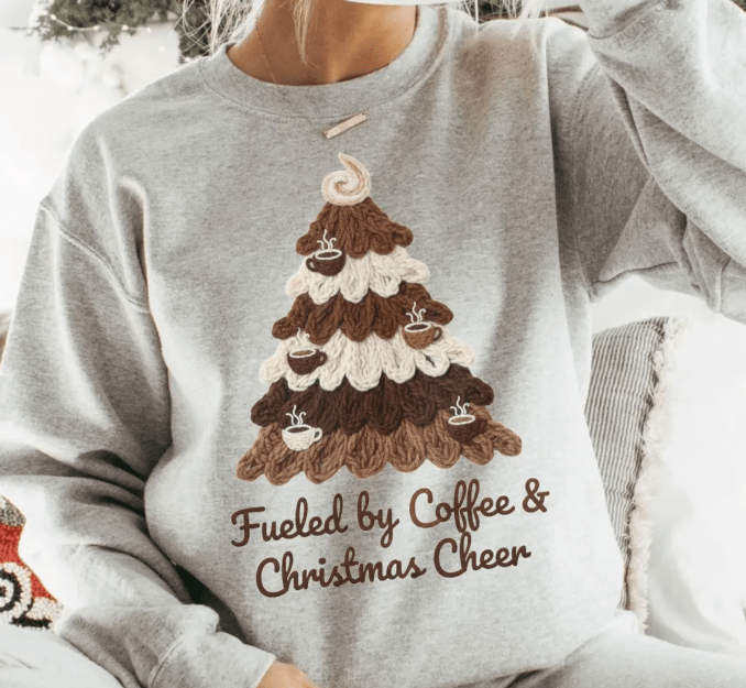 Coffee & Christmas Cheer faux latch hook Graphic Apparel