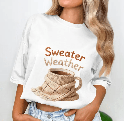 Coffee & Sweater Weather faux latch hook Graphic Apparel