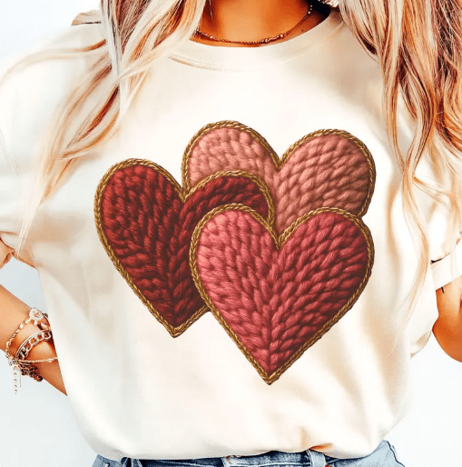 Triple Heart faux crochet Graphic Apparel