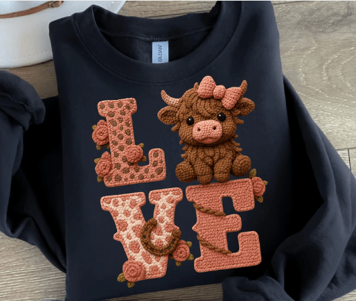 Love Cow faux crochet Graphic Apparel