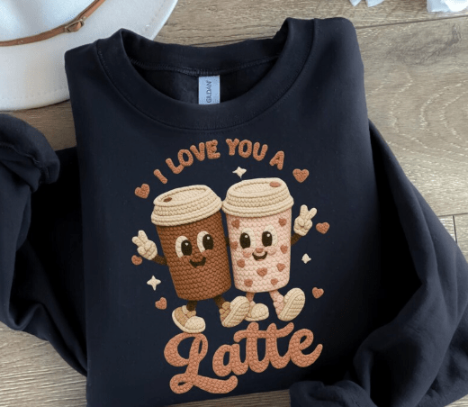 Love You A Latte faux crochet Graphic Apparel