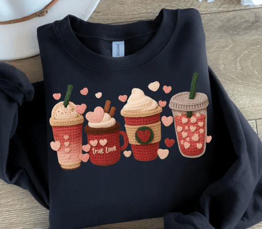 Coffee Love faux crochet Graphic Apparel