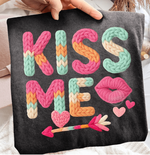 Kiss Me faux crochet Graphic Apparel
