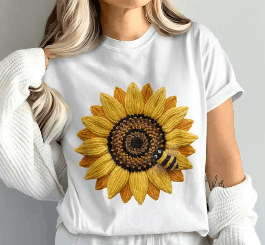 Sunflower Faux Crochet Graphic Apparel