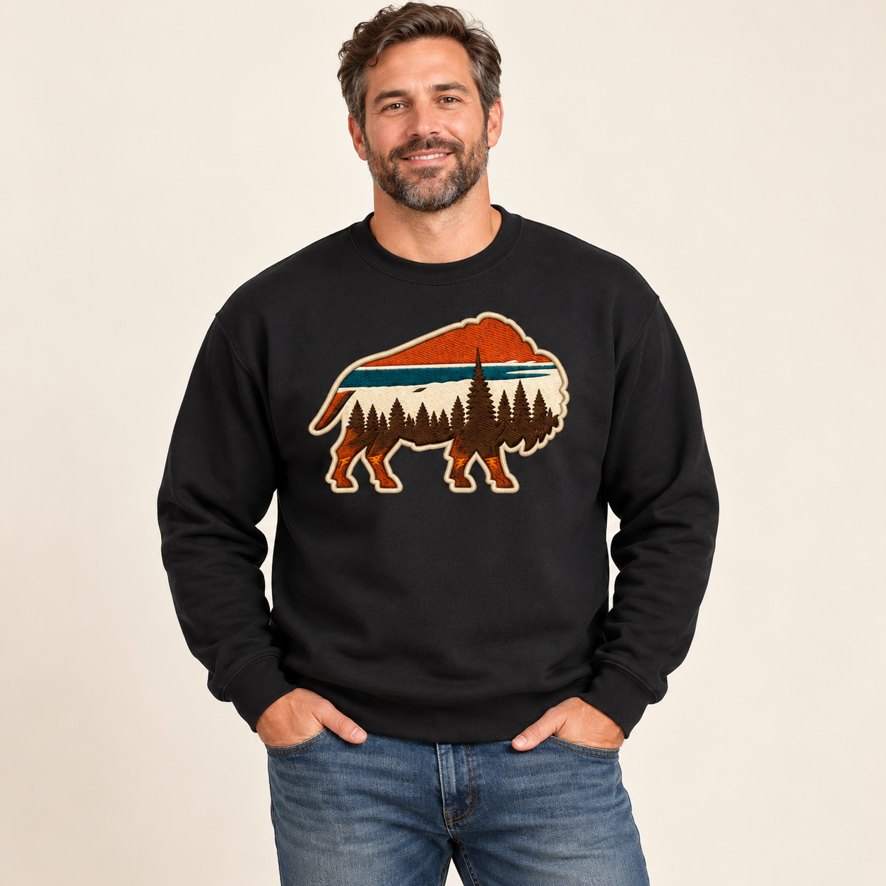 Buffagonia Campfire Crewneck modeled product mockup