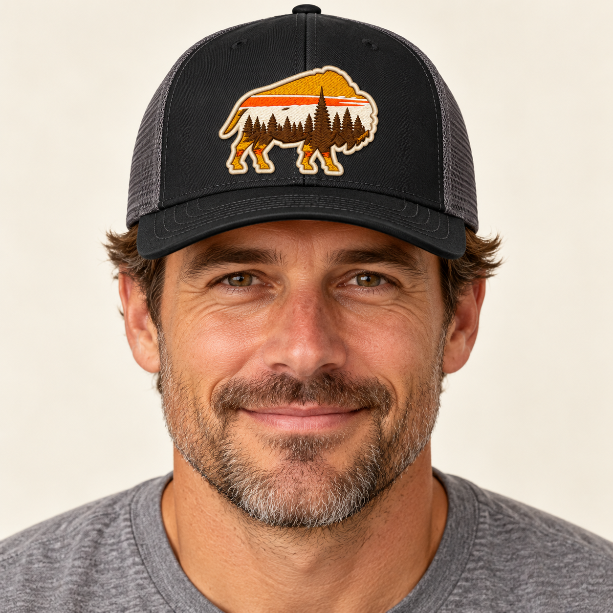 Buffagonia Golden Hour Trucker Hat modeled product mockup