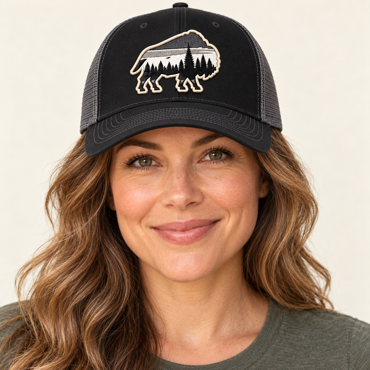 Buffagonia Moonlight Trucker Hat modeled product mockup
