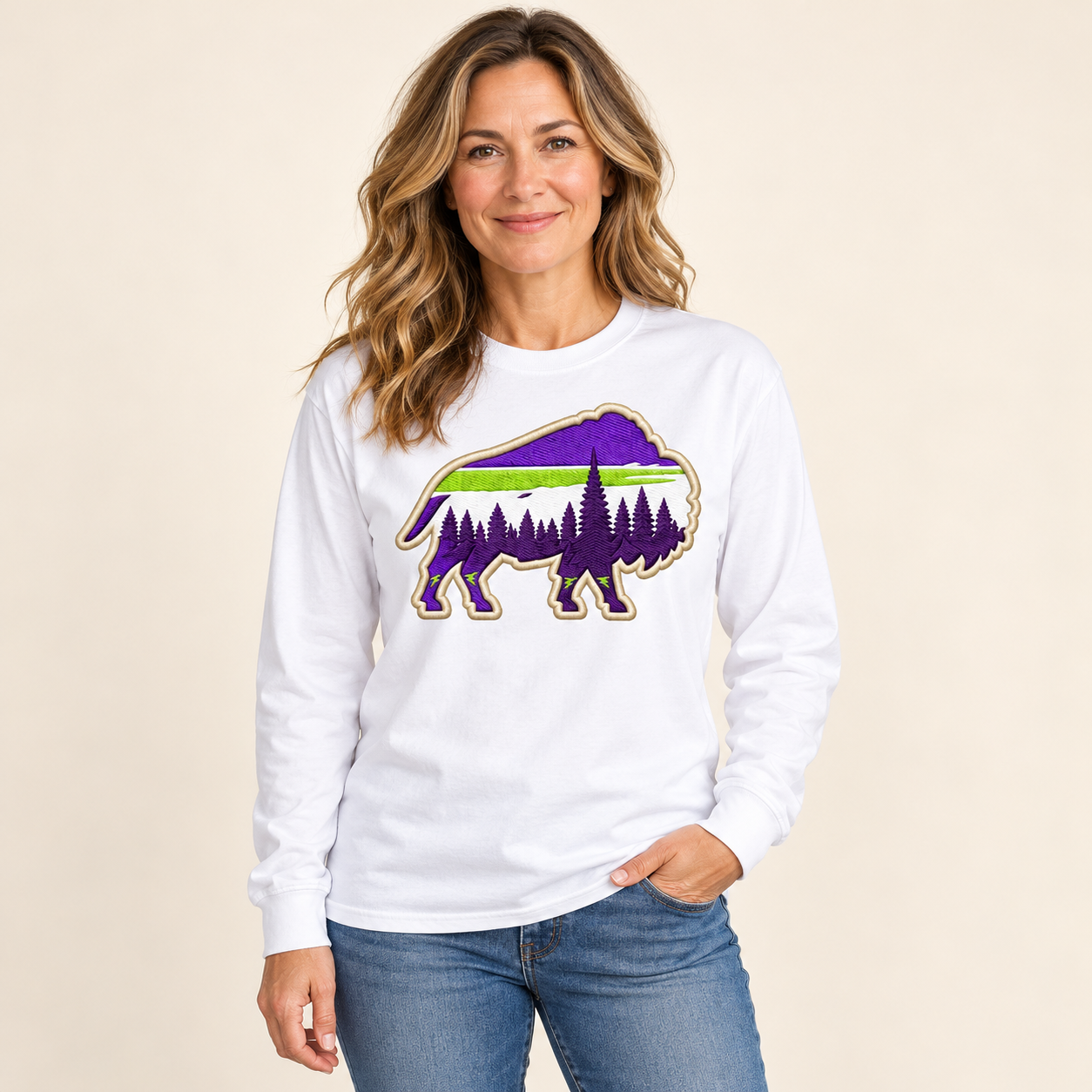 Buffagonia Wildflower Long Sleeve modeled product mockup