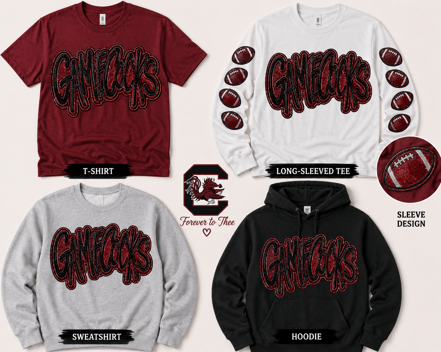 Gamecock Faux Glitter Graphic Apparel