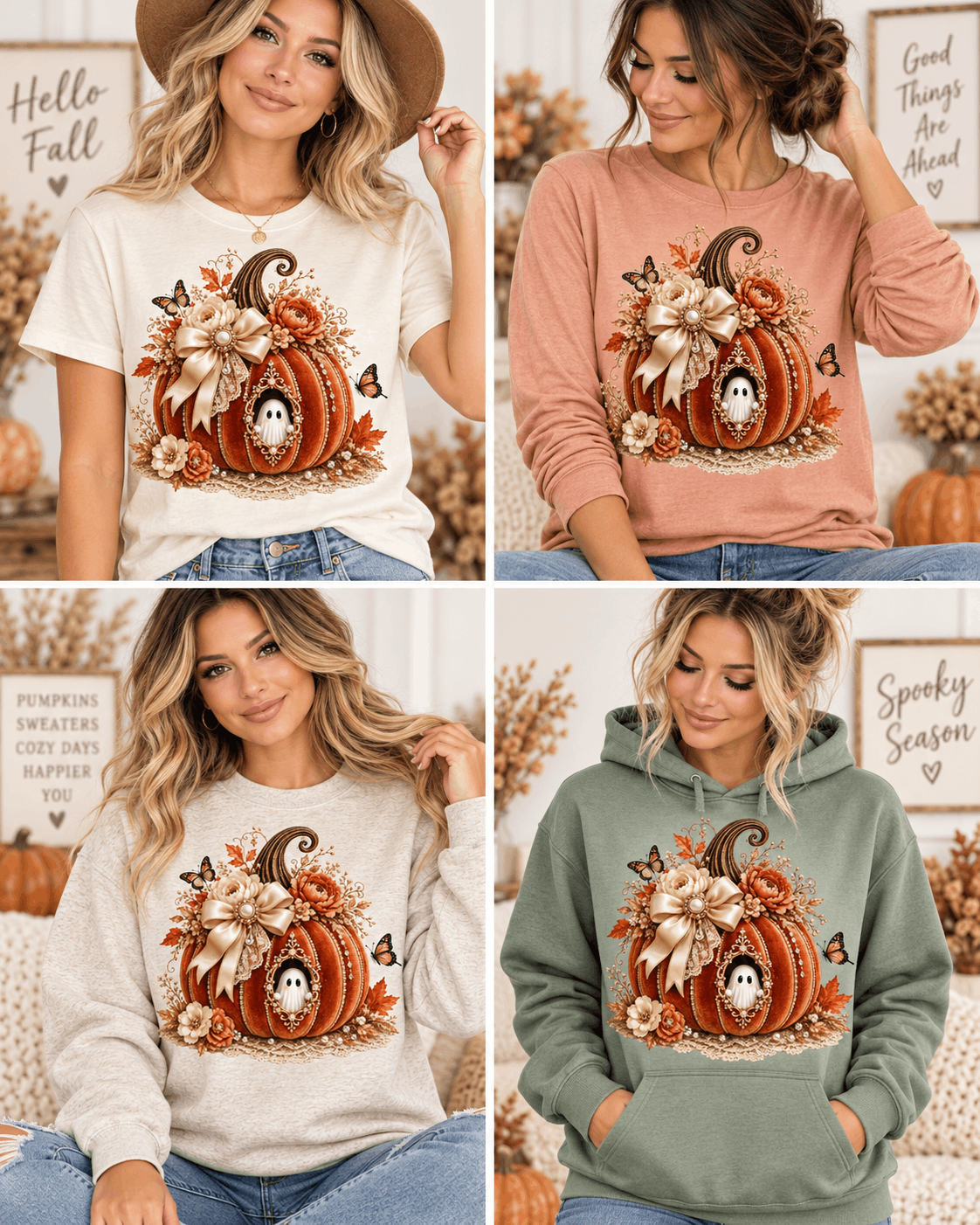 Pumpkin Ghost Butterflies Graphic Apparel