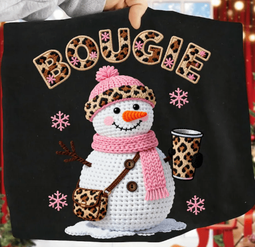 Bougie Snowman faux Latch Hook Graphic Apparel