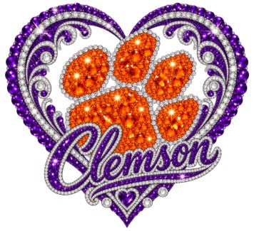 Clemson Crystal Paw Heart W04