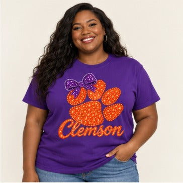 Clemson Sparkle Paw Bow CL-14