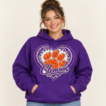 Clemson Crystal Heart Paw CL-18