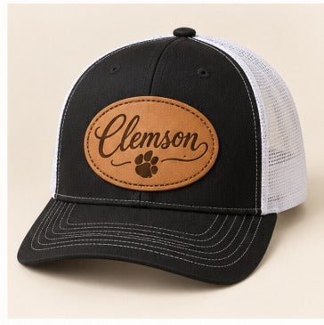 Clemson Script Leather Oval CL-34